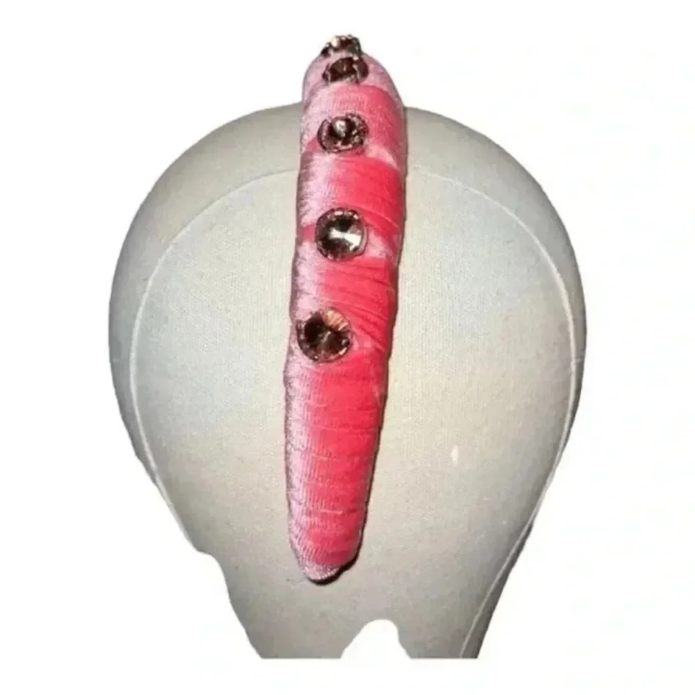 Velvet Pink Silver-Tone Rhinestone Studded Headband NWT